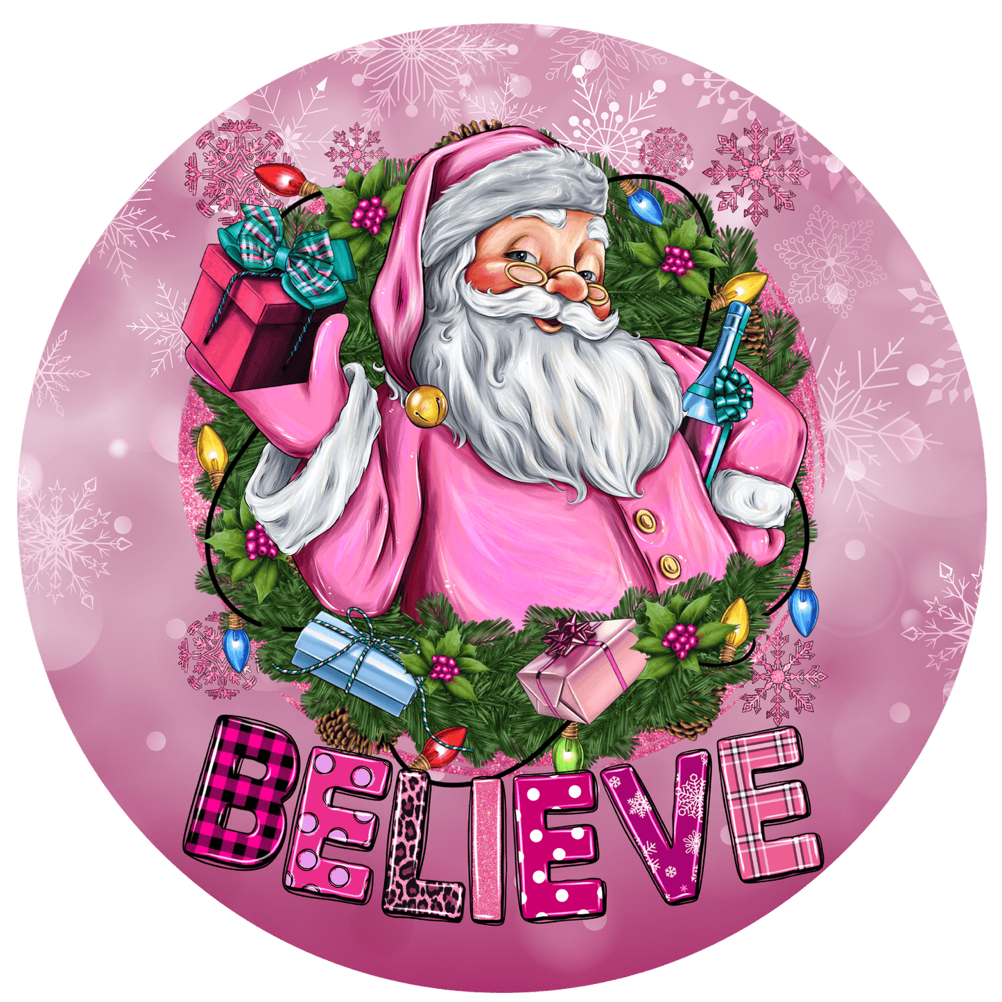 Christmas Pink Santa Metal / Vinyl Sign - Made in USA