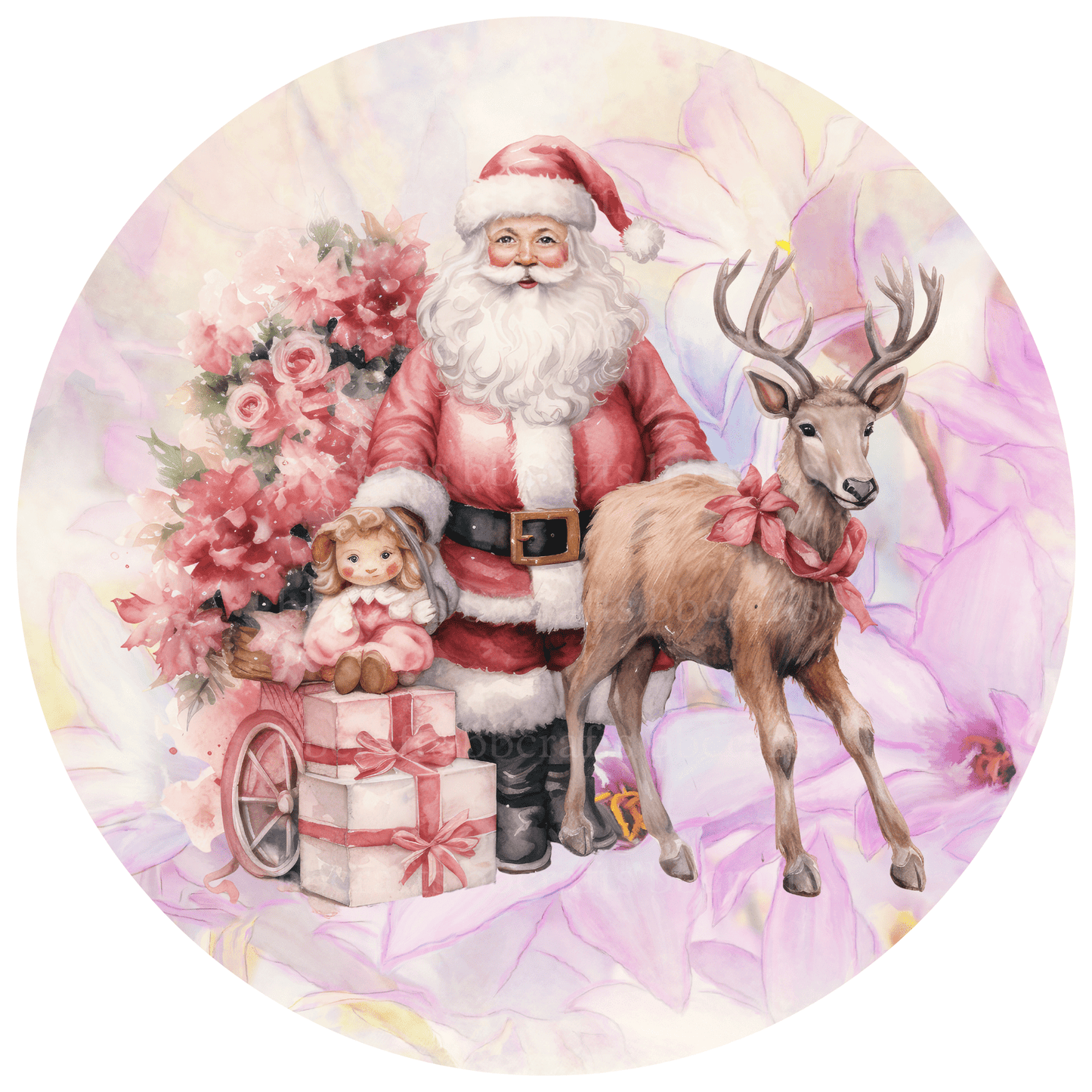 Santa Claus with Deer Metal / Vinyl Sign - Made in USA