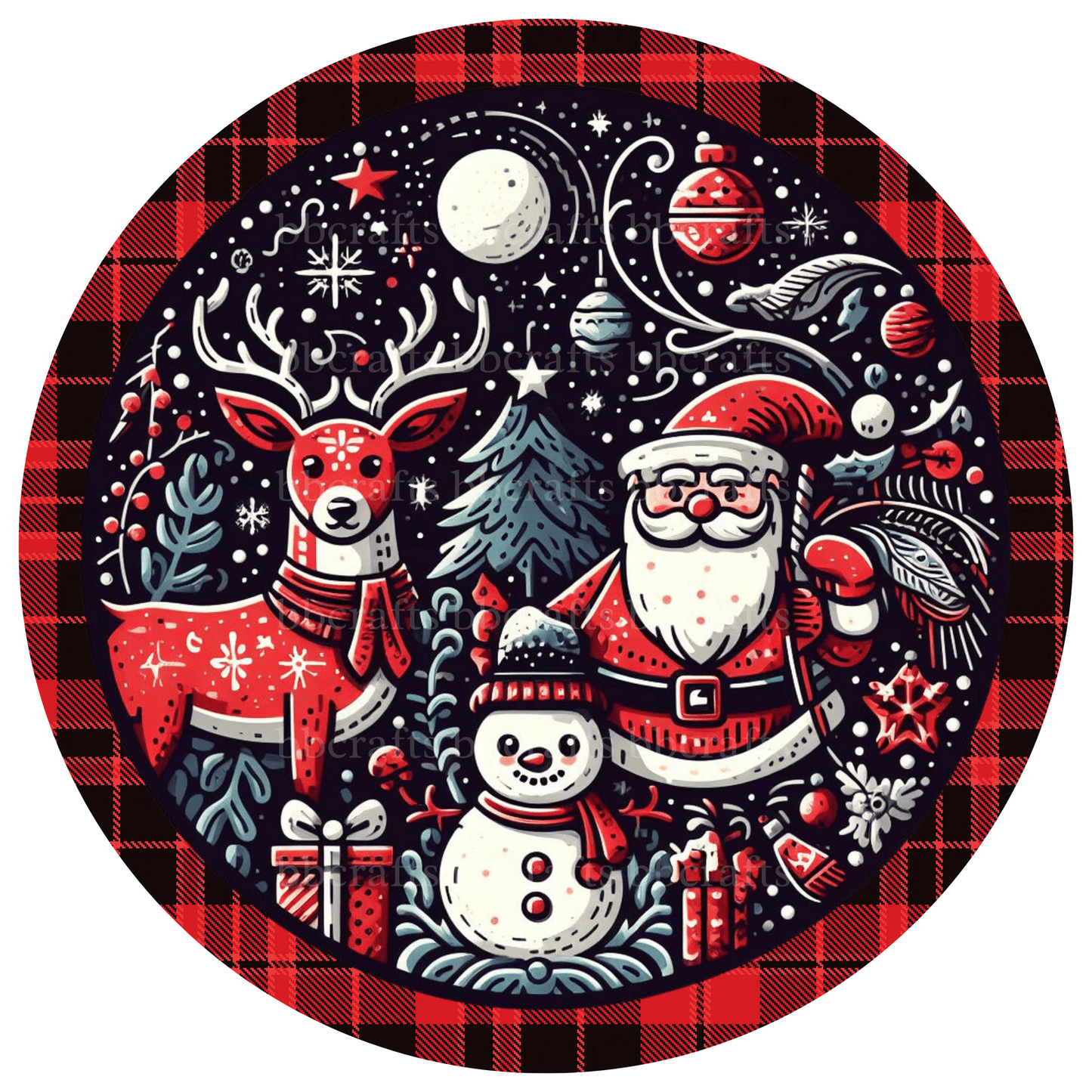 Christmas Santa with Snowman Deer Metal / Vinyl Sign - Made in USA