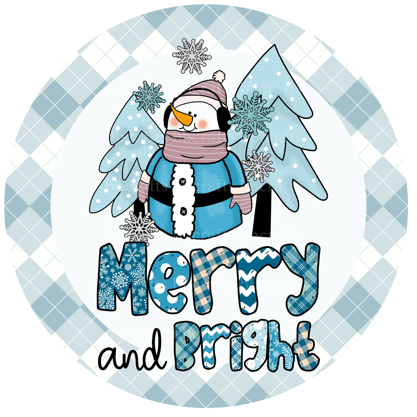 Christmas Snowman Merry & Bright Metal / Vinyl Sign - Made in USA