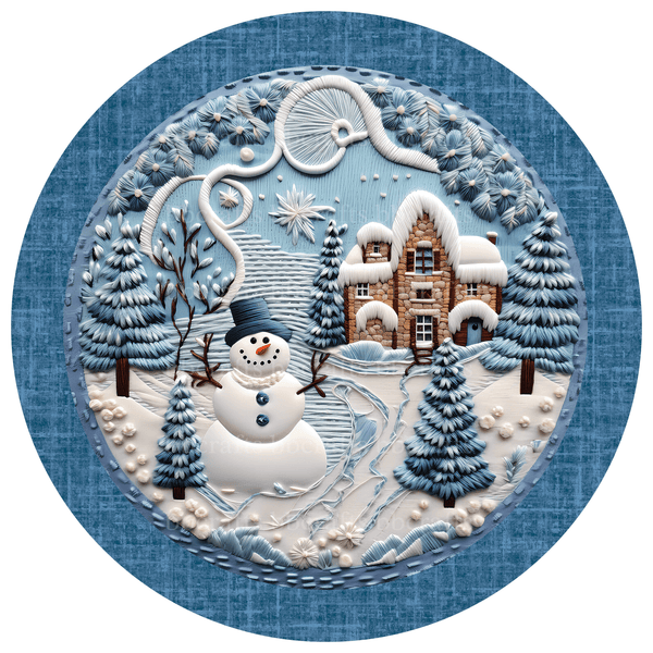 Christmas Metal Sign: SNOWMAN WINTER HOUSE - Wreath Accent - Made In USA BBCrafts.com
