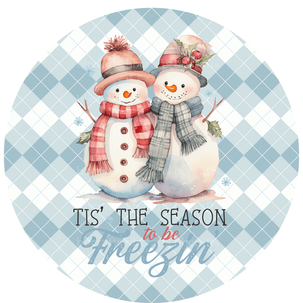 Christmas Metal Sign: SNOWMAN WINTER SEASON - Wreath Accents - Made In USA BBCrafts.com