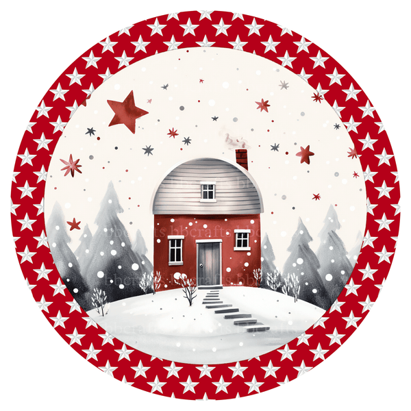 Christmas Metal Sign: WINTER HOUSE - Made In USA BBCrafts.com