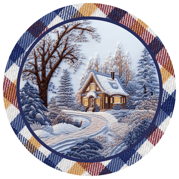 Christmas Metal Sign: WINTER SNOW HOUSE - Wreath Accent - Made In USA BBCrafts.com