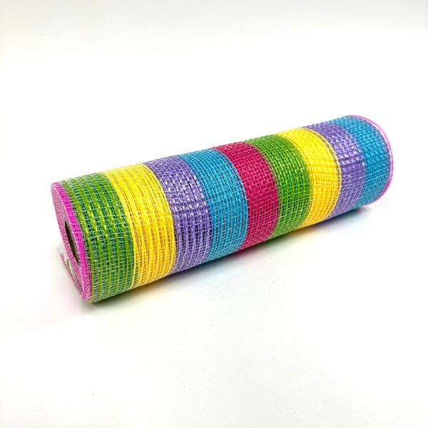 Colorful Rainbow Stripes Deco Mesh - Holiday Floral Deco Mesh - ( 10 Inch x 10 Yards ) BBCrafts.com