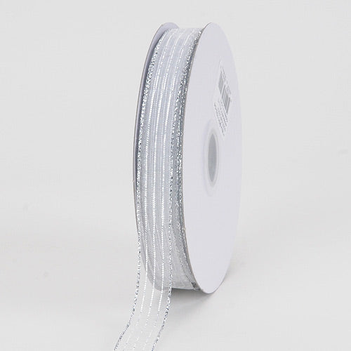 Corsage Ribbon White Silver Line ( W: 5/8 Inch | L: 50 Yards ) BBCrafts.com