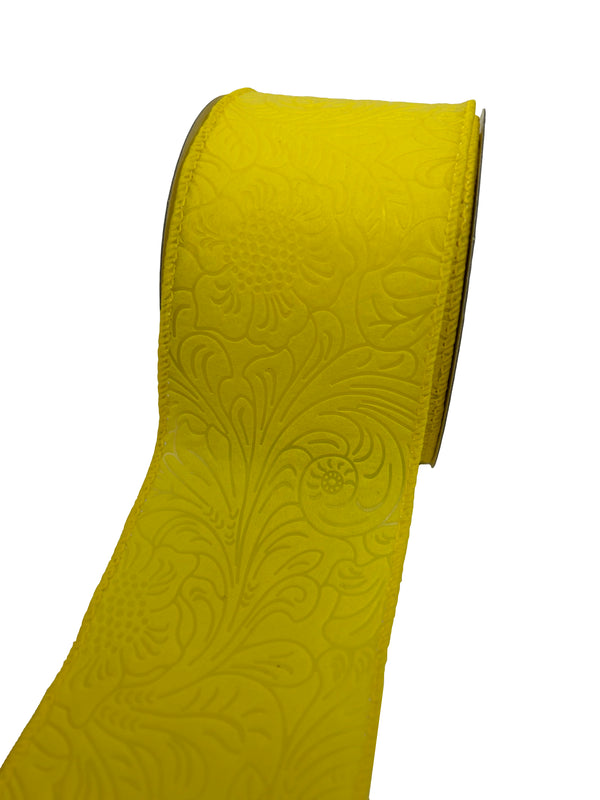 Daffodil Flower Embossed Wired Ribbon - 2-1/2 Inch x 10 Yards