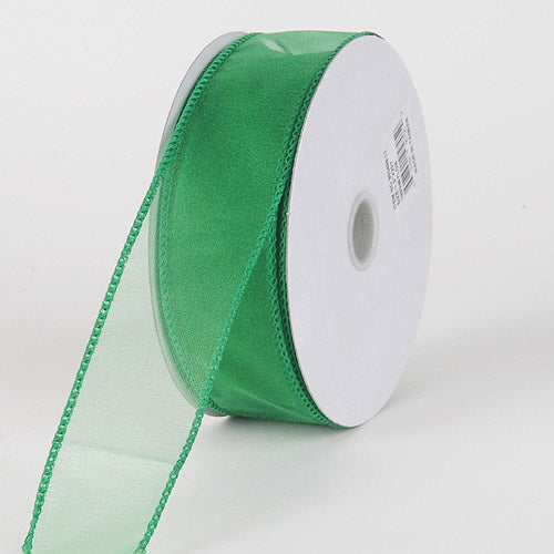 Emerald - Organza Ribbon Thick Wire Edge 25 Yards - ( W: 1 - 1/2 Inch | L: 25 Yards ) BBCrafts.com