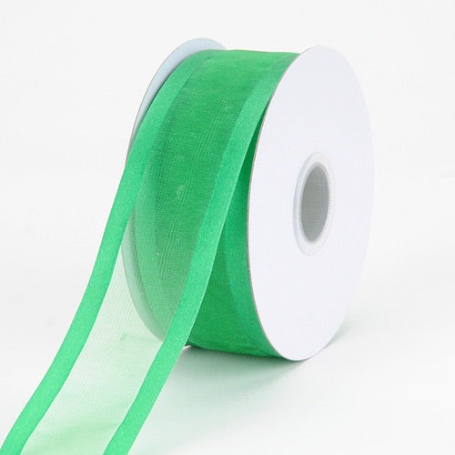 Emerald - Organza Ribbon Two Striped Satin Edge - ( 1 - 1/2 Inch | 25 Yards ) BBCrafts.com