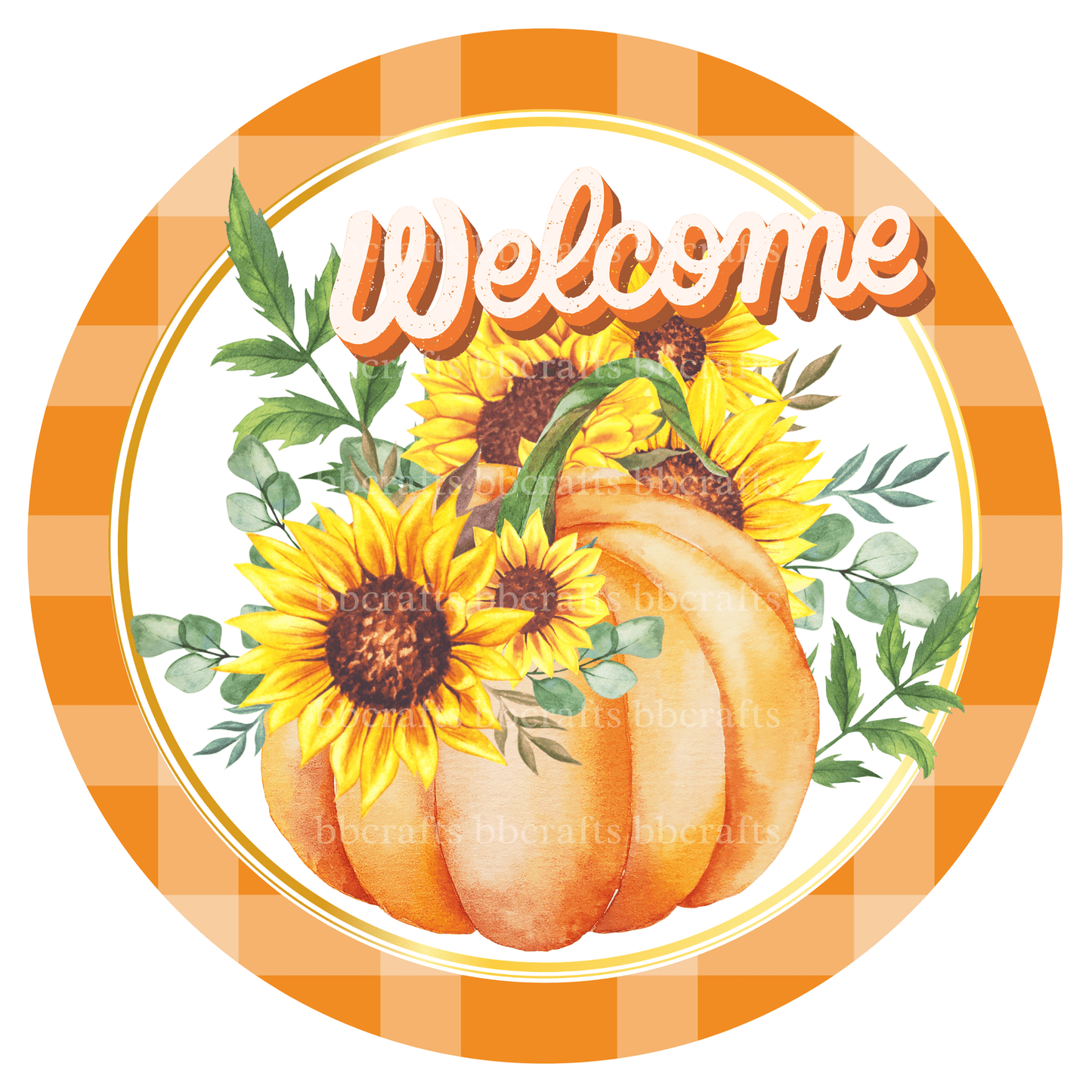 Welcome Pumpkin Sunflower Metal / Vinyl Sign - Made in USA