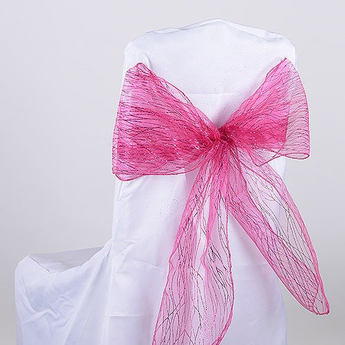 Fuchsia - Glitter Organza Chair Sash - ( Pack of 10 Pieces - 8 inches x 108 inches ) BBCrafts.com