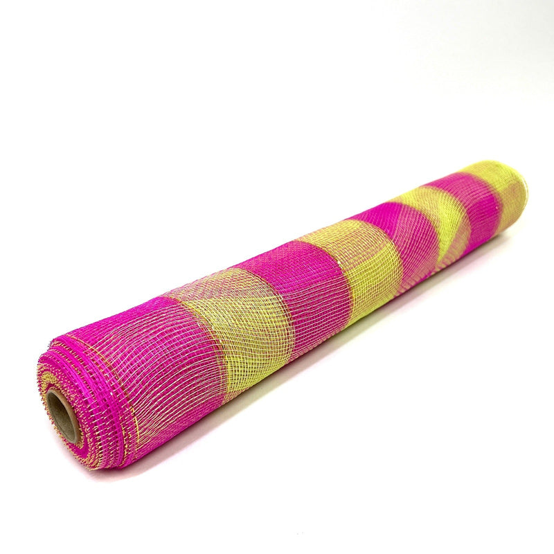 Fuchsia Green - Floral Mesh Wrap Two Color Design - ( 21 Inch x 10 Yards ) BBCrafts.com