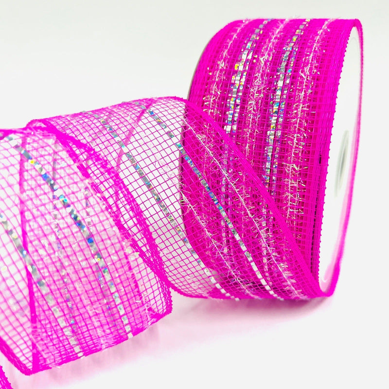 Fuchsia - Laser Metallic Mesh Ribbon - ( 2 - 1/2 Inch x 25 Yards ) BBCrafts.com