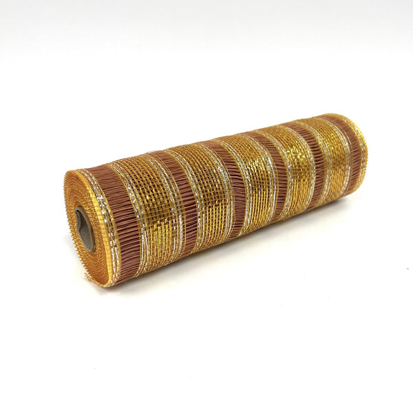 Old Gold - Deco Mesh Eyelash Metallic Stripes - 10 Inch x 10 Yards