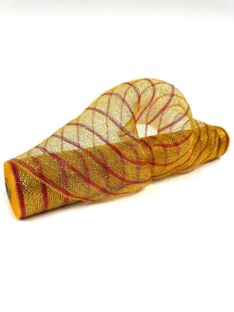Gold - Holiday Floral Mesh Wraps - ( 21 Inch x 10 Yards ) BBCrafts.com