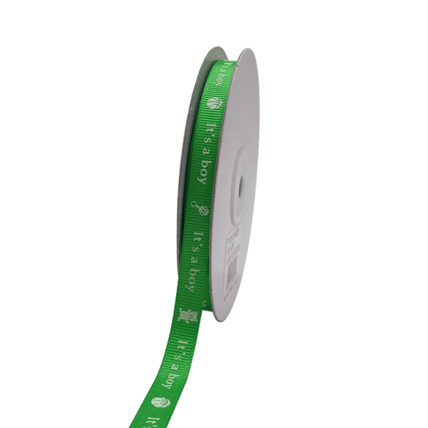 Green - It's a boy - Grosgrain Ribbon Baby Design ( W: 3/8 Inch | L: 25 Yards ) BBCrafts.com