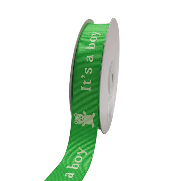 Green - It's a boy - Grosgrain Ribbon Baby Design ( W: 7/8 Inch | L: 25 Yards ) BBCrafts.com