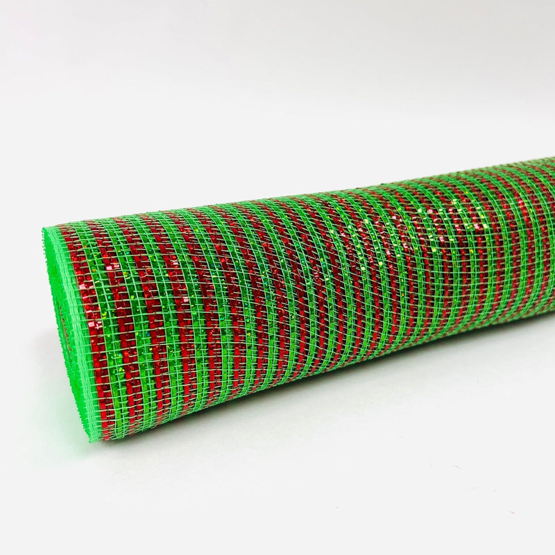 Green with Red Lines Christmas Mesh - 21 Inch x 10 Yards BBCrafts.com