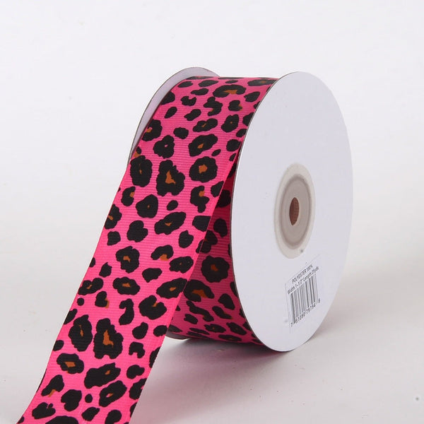 Grosgrain Leopard Print Ribbon Hot Pink ( W: 1 - 1/2 Inch | L: 25 Yards ) BBCrafts.com