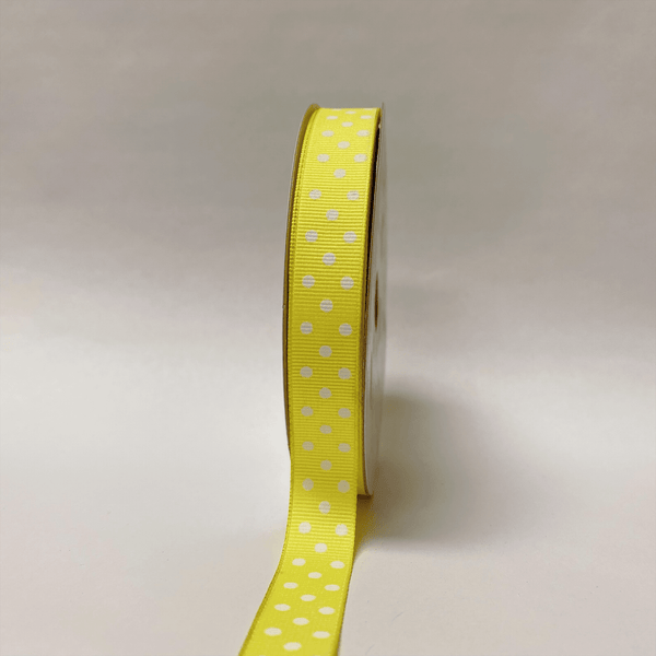 Grosgrain Ribbon Color Dots Baby Maize with White Dots ( 5/8 Inch | 25 Yards ) BBCrafts.com