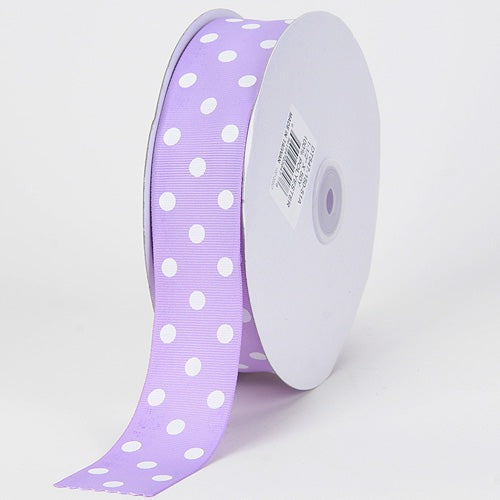 Grosgrain Ribbon Color Dots Lavender with White Dots ( 1 - 1/2 Inch | 10 Yards) BBCrafts.com