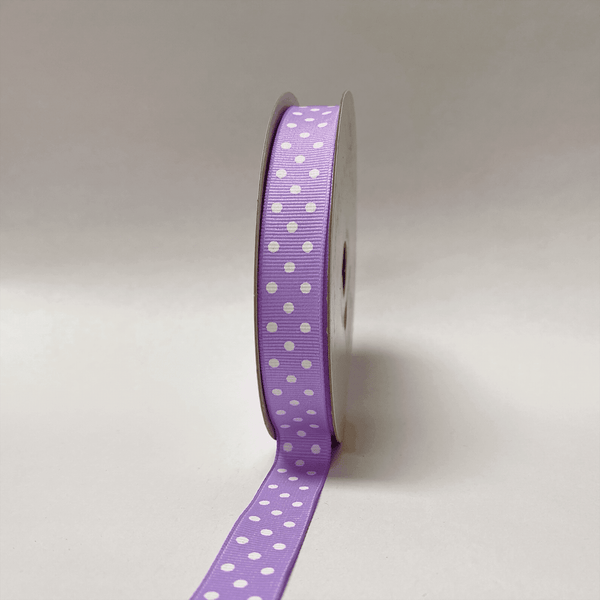 Grosgrain Ribbon Color Dots Lavender with White Dots ( 5/8 Inch | 25 Yards ) BBCrafts.com