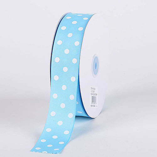 Grosgrain Ribbon Color Dots Light Blue with White Dots ( 1 - 1/2 Inch | 10 Yards) BBCrafts.com