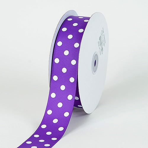 Grosgrain Ribbon Color Dots Purple with White Dots ( 1 - 1/2 Inch | 10 Yards) BBCrafts.com