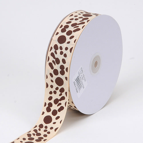 Grosgrain Ribbon Dalmatian Dots Ivory with Brown Dots ( W: 1 - 1/2 Inch | L: 50 Yards ) BBCrafts.com