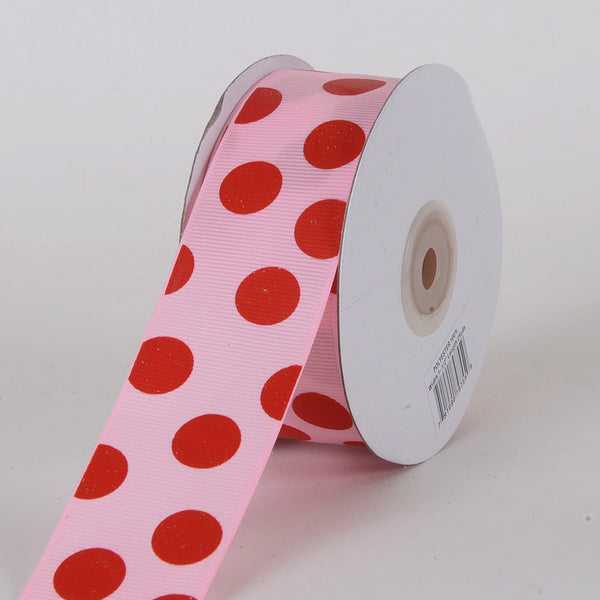 Grosgrain Ribbon Jumbo Dots Pink with Red Dots ( W: 1 - 1/2 Inch | L: 25 Yards ) BBCrafts.com