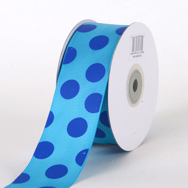Grosgrain Ribbon Jumbo Dots Turquoise with Royal Dots ( W: 1 - 1/2 Inch | L: 25 Yards ) BBCrafts.com