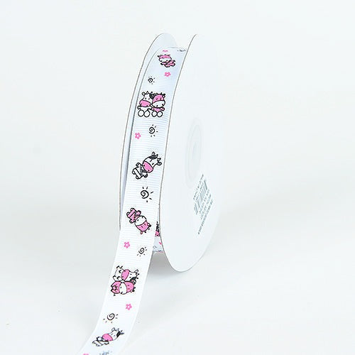 Grosgrain Ribbon MooMoo Cow Print White ( W: 5/8 Inch | L: 25 Yards ) BBCrafts.com