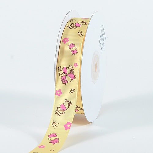 Grosgrain Ribbon MooMoo Cow Print Yellow ( W: 5/8 Inch | L: 25 Yards ) BBCrafts.com