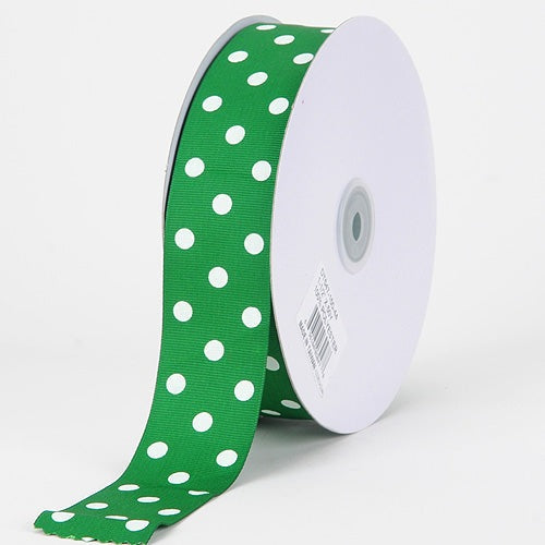 Grosgrain Ribbon Polka Dot Emerald with White Dots ( 1 - 1/2 Inch | 50 Yards ) BBCrafts.com