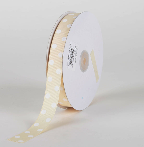 Grosgrain Ribbon Polka Dot Ivory with White Dots ( 7/8 Inch | 50 Yards ) BBCrafts.com