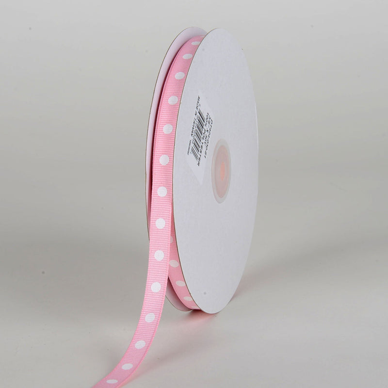 Grosgrain Ribbon Polka Dot Light Pink With White Dots ( W: 3/8 Inch | L: 50 Yards ) BBCrafts.com