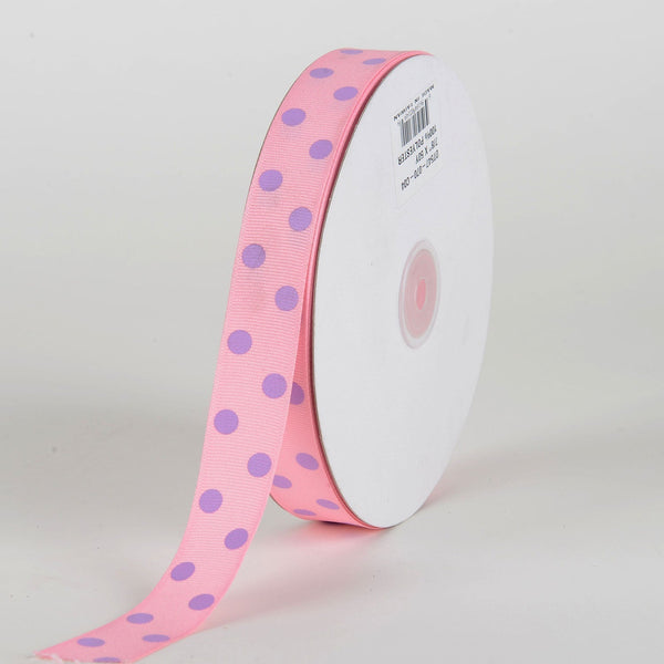 Grosgrain Ribbon Polka Dot Pink with Lavender Dots ( 7/8 Inch | 50 Yards ) BBCrafts.com