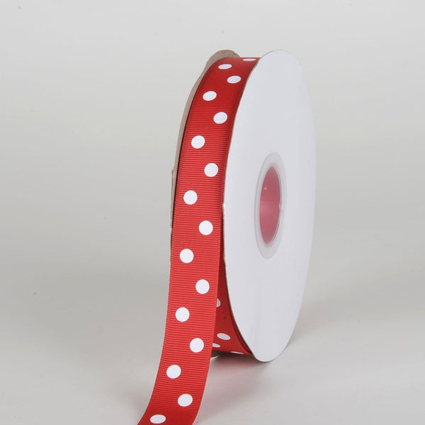 Grosgrain Ribbon Polka Dot Red with White Dots ( 7/8 Inch | 50 Yards ) BBCrafts.com