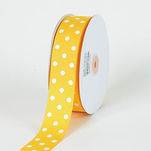 Grosgrain Ribbon Polka Dot Yellow with White Dots ( 1 - 1/2 Inch | 50 Yards ) BBCrafts.com