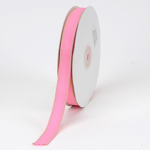 Grosgrain Ribbon Stitch Design Pink with Apple Stitch ( W: 3/8 Inch | L: 25 Yards ) BBCrafts.com
