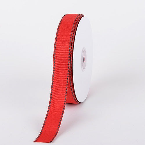 Grosgrain Ribbon Stitch Design Red with Hunter Stitch ( 5/8 Inch | 25 Yards ) BBCrafts.com