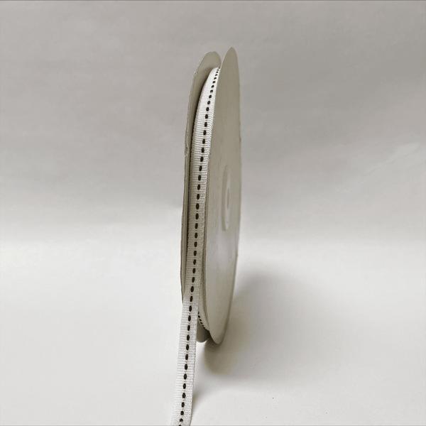 Grosgrain Ribbon Stitch Design White with Black Stitch ( W: 1/4 Inch | L: 25 Yards ) BBCrafts.com