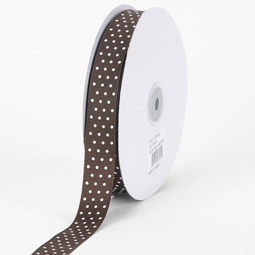 Grosgrain Ribbon Swiss Dot Chocolate Brown with White Dots ( 7/8 Inch | 50 Yards ) BBCrafts.com