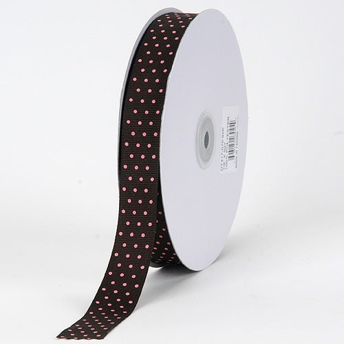 Grosgrain Ribbon Swiss Dot Chocolate with Pink Dots ( 5/8 Inch | 50 Yards ) BBCrafts.com
