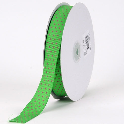 Grosgrain Ribbon Swiss Dot Emerald with Fuchsia Dots ( 5/8 Inch | 50 Yards ) BBCrafts.com