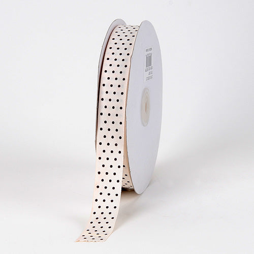 Grosgrain Ribbon Swiss Dot Ivory with Brown Dots ( 7/8 Inch | 50 Yards ) BBCrafts.com
