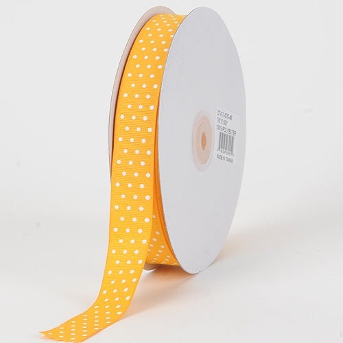 Grosgrain Ribbon Swiss Dot Light Gold with White Dots ( 7/8 Inch | 50 Yards ) BBCrafts.com