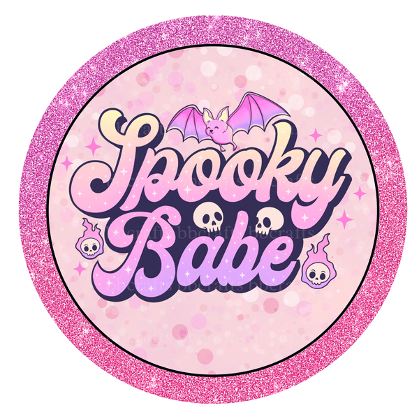 Halloween Metal Sign: SPOOKY BABE - Wreath Accents - Made In USA BBCrafts.com