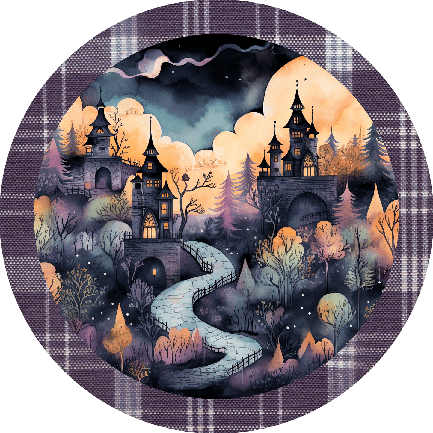 Halloween Watercolor Castle Metal / Vinyl Sign - Made in USA