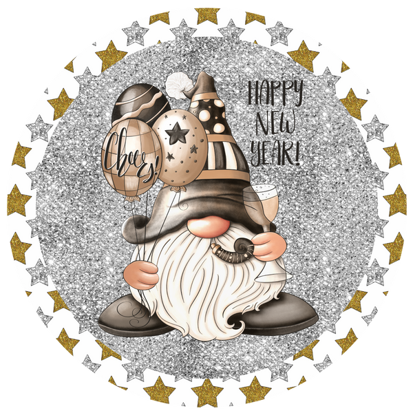 Happy New Year Metal Sign: Gnome Champagne Cheers - Made In USA BBCrafts.com